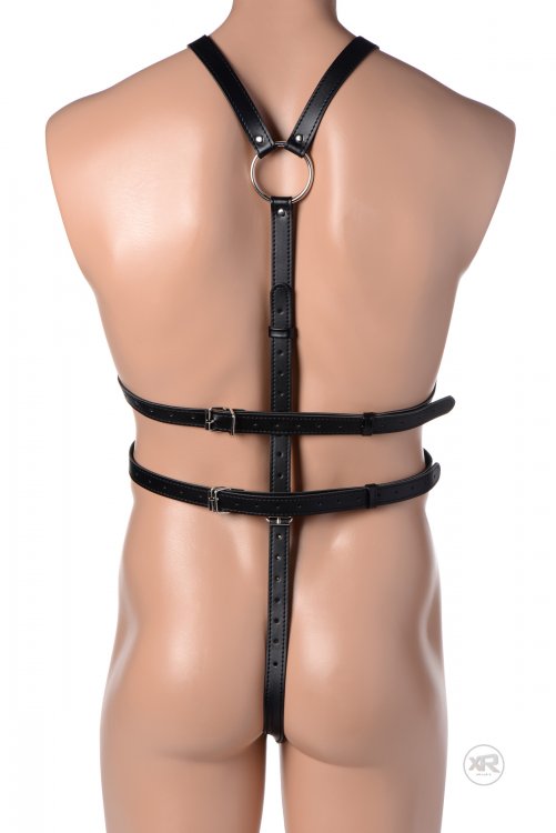 Strict Men's Full-Body Bondage Harness with Dual Cock Rings