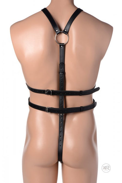 Strict Men's Full-Body Bondage Harness with Dual Cock Rings