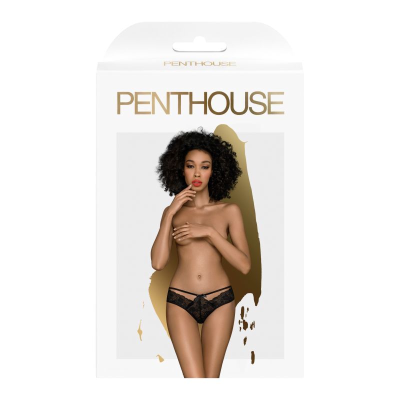 Penthouse Adore Me Black Panties S/M - Floral Lace, Strappy Design