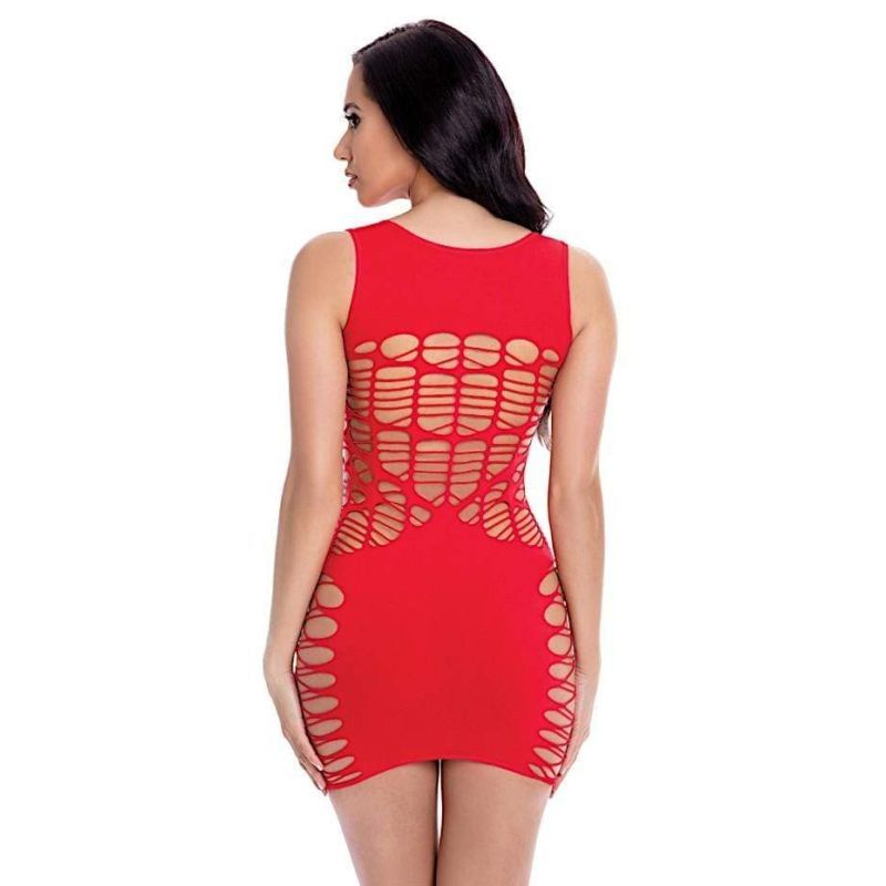 Pink Lipstick Shredded Mini Dress Red - Curvy Fit for Nights Out