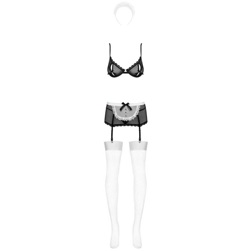 Obsessive Maidme 5-Piece Lingerie Costume Set - Black & White