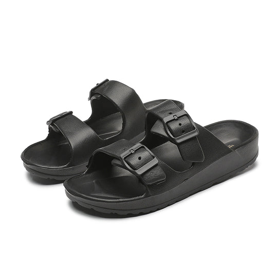 UNISEX BEACH SLIDES - EVA Foam, Slip-Resistant, Lightweight, Black AU W6 - M4 - EU37 - 23.5cm