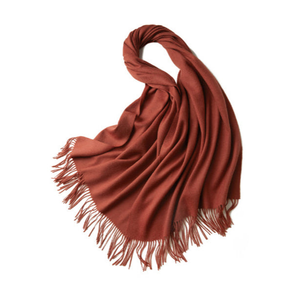 Australian Merino Wool Shawl 70x200 cm Brick Red - Elegant Tassels