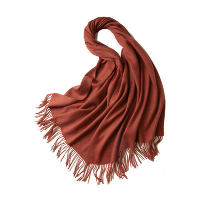 Australian Merino Wool Shawl 70x200 cm Brick Red - Elegant Tassels