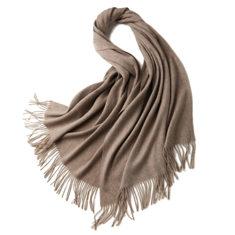 Australian Merino Wool Shawl 70x200 cm Khaki - Elegant Tassels
