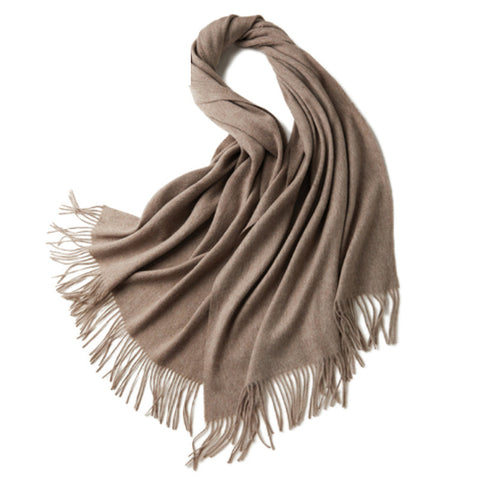 Australian Merino Wool Shawl 70x200 cm Khaki - Elegant Tassels - SuperSaverAU - view 1