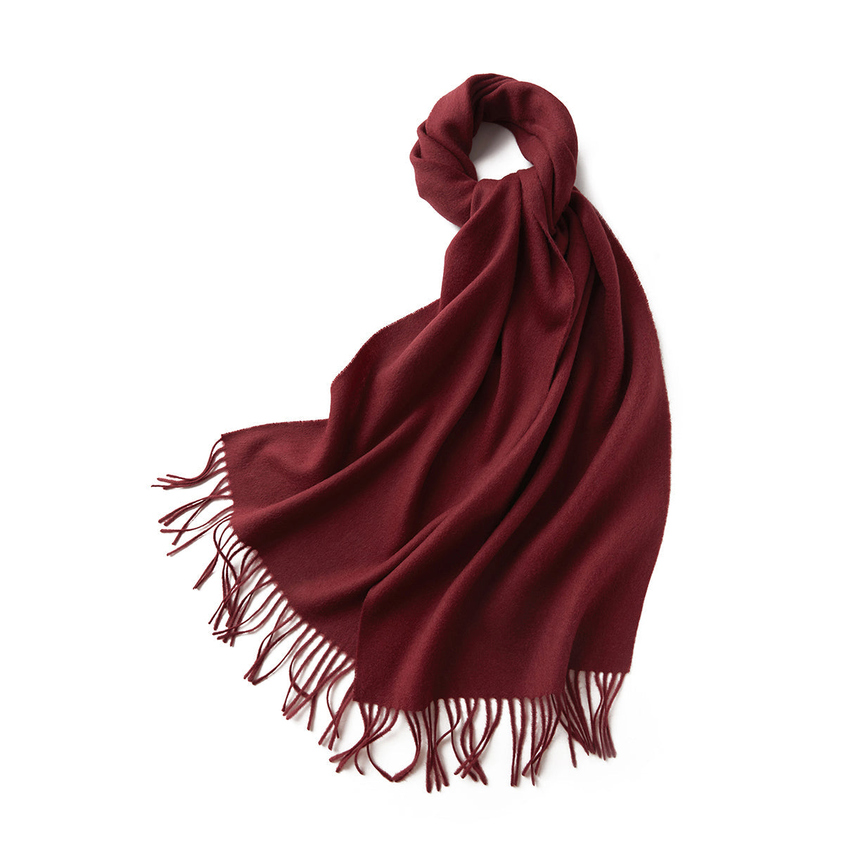 Australian Merino Wool Scarf 32x190 cm Wine - Elegant Tassels