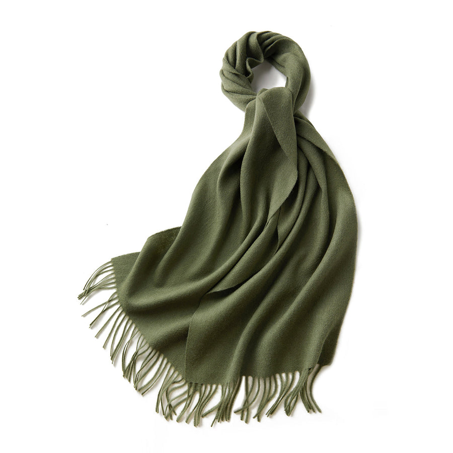Australian Merino Wool Scarf 32x190 cm Olive - Elegant Tassels - SuperSaverAU - view 1