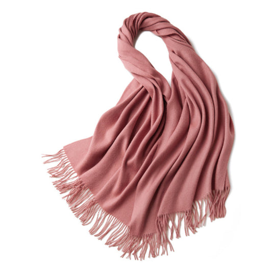 Australian Merino Wool Shawl 70x200 cm Pink - Elegant Tassels