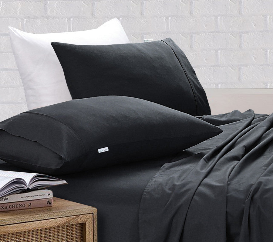 Elan Linen Vintage Washed 100% Egyptian Cotton Bed Sheets Set, Charcoal, Single - SuperSaverAU - view 2