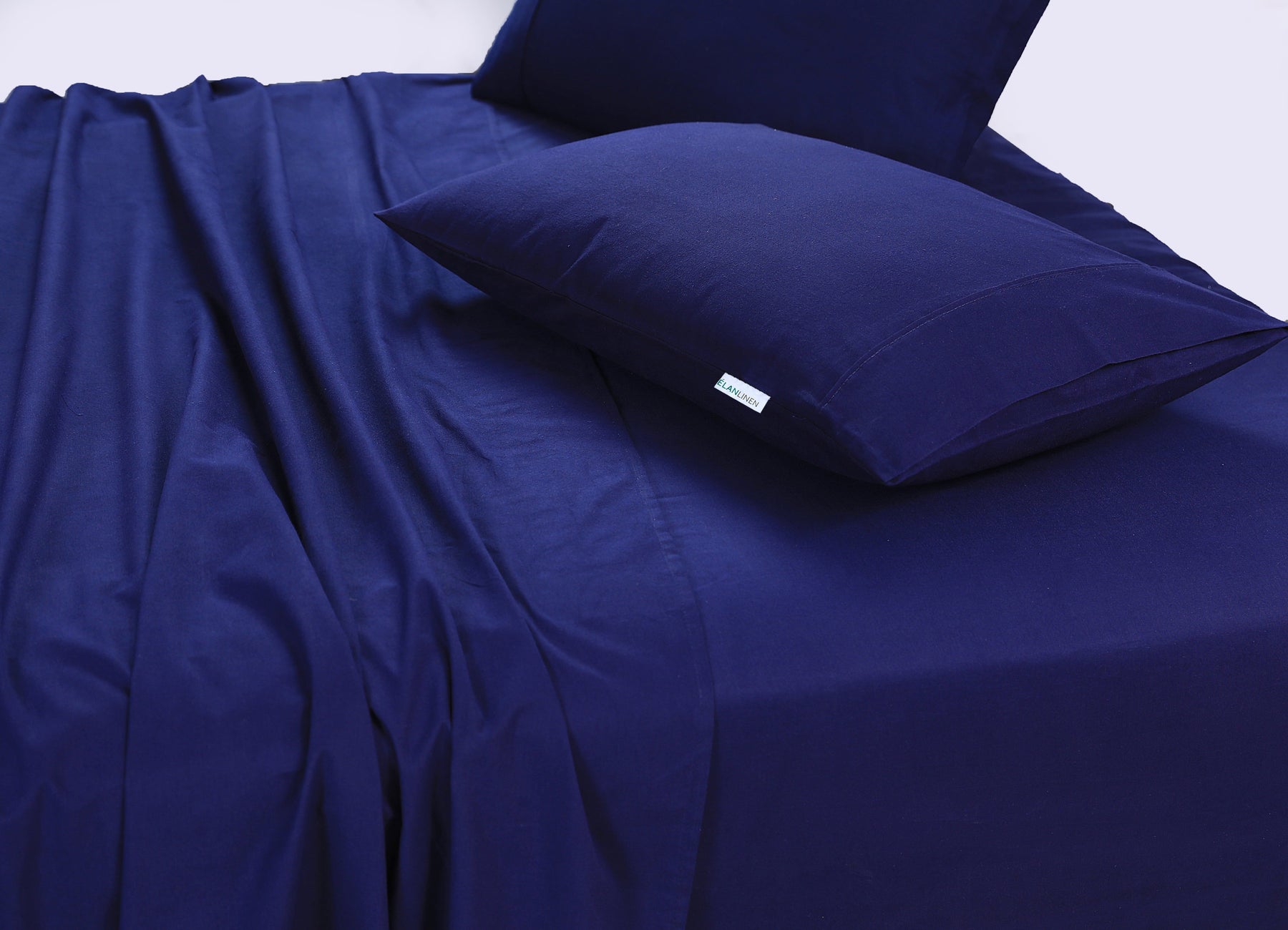 Elan Linen Vintage Washed 100% Egyptian Cotton 500TC Navy Blue Single Bed Sheets Set - SuperSaverAU - view 1