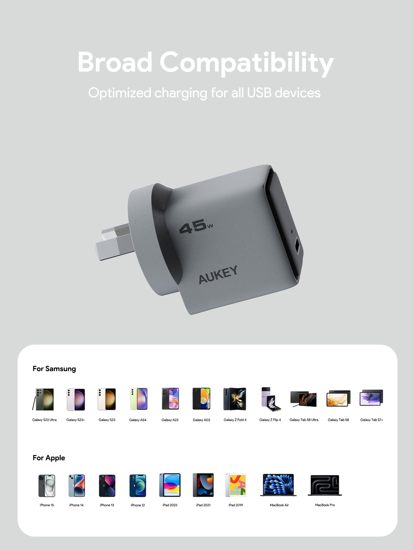 Aukey Comet 45W GaN PD Fast Wall Charger - USB-C
