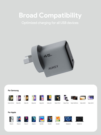 Aukey Comet 45W GaN PD Fast Wall Charger - USB-C