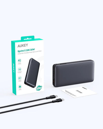 Aukey Power Bank 20000mAh - 30W with Triple Charging Ports