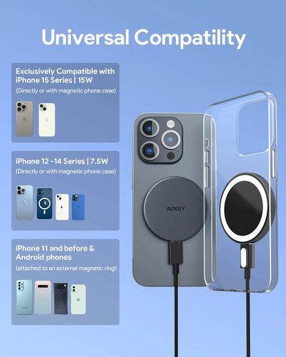 Aukey MagFusion Aura 15W Qi2 Magnetic Wireless Charger