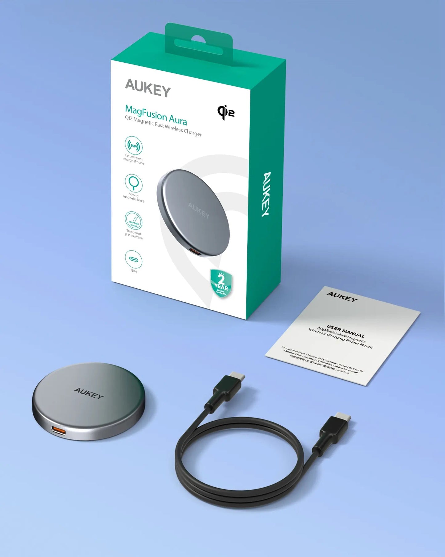 Aukey MagFusion Aura 15W Qi2 Magnetic Wireless Charger