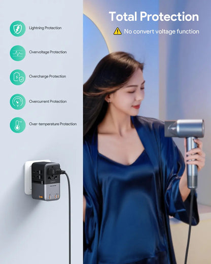 Aukey 100W GaN Universal Travel Adapter with USB Ports