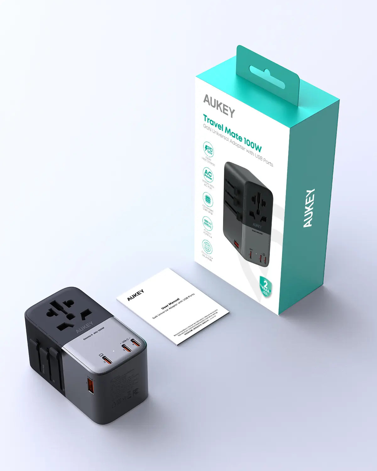 Aukey 100W GaN Universal Travel Adapter with USB Ports