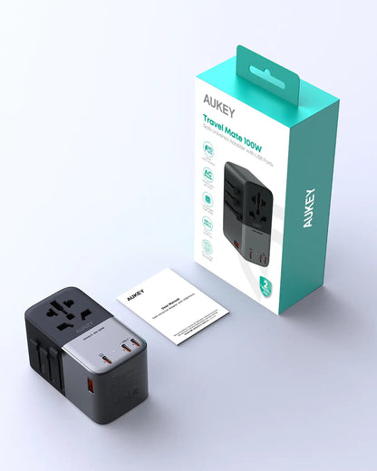 Aukey 100W GaN Universal Travel Adapter with USB Ports