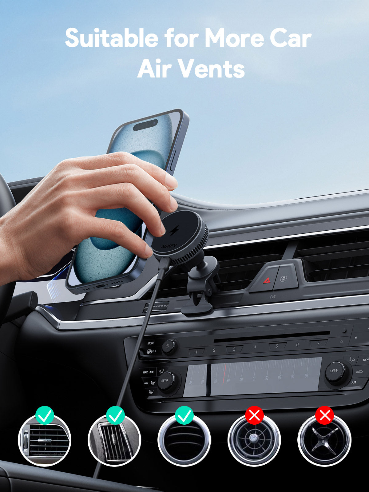 Aukey 15W MagSafe Wireless Car Charger with Active Cooling