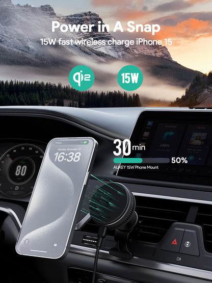 Aukey 15W MagSafe Wireless Car Charger with Active Cooling