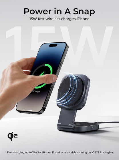Aukey Foldable 2-in-1 Magnetic Wireless Charger - Qi2 Technology