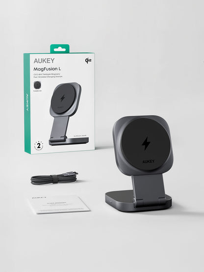 Aukey Foldable 2-in-1 Magnetic Wireless Charger - Qi2 Technology