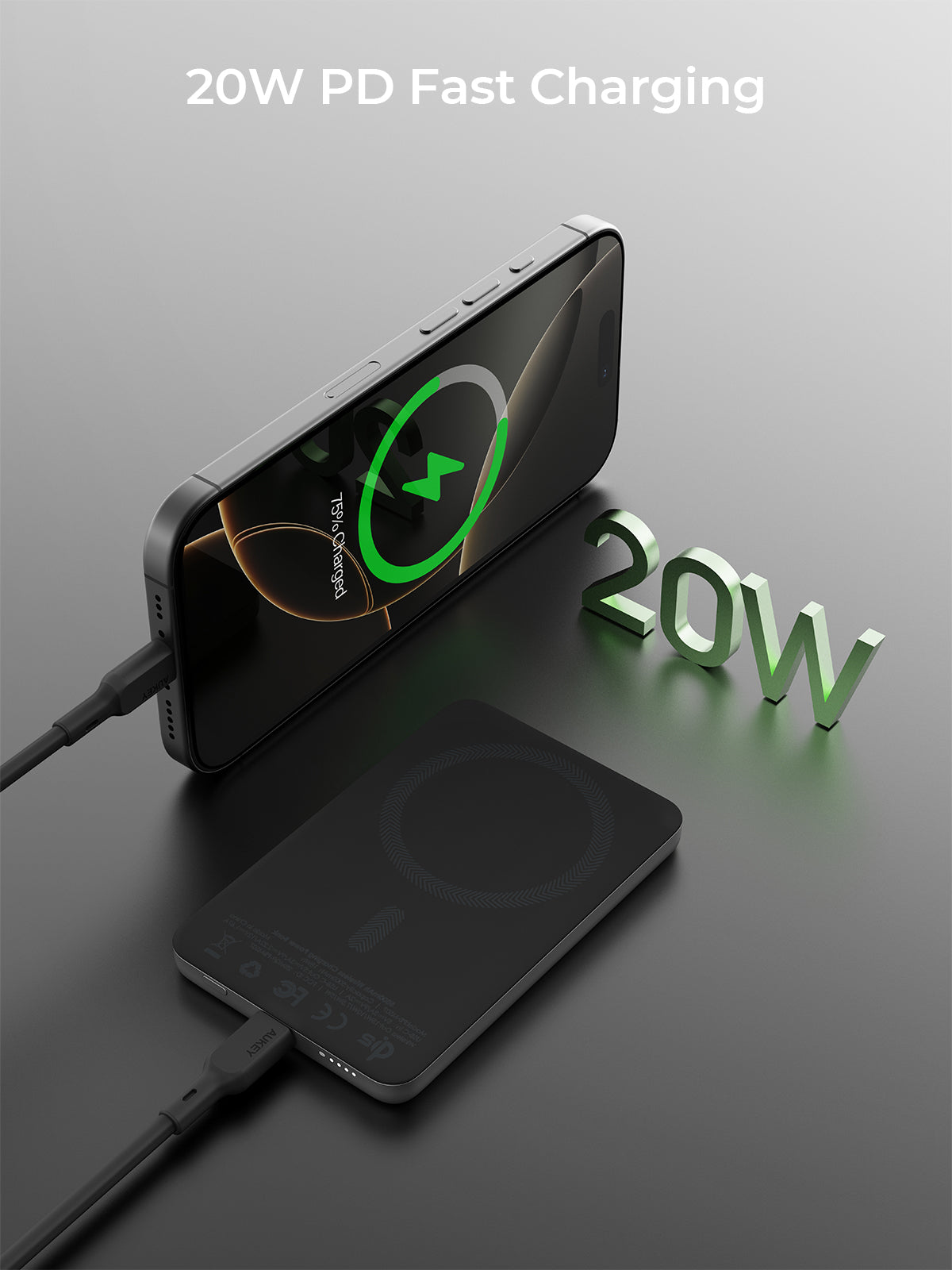 Aukey MagFusion Wireless Power Bank 5000mAh - Grey