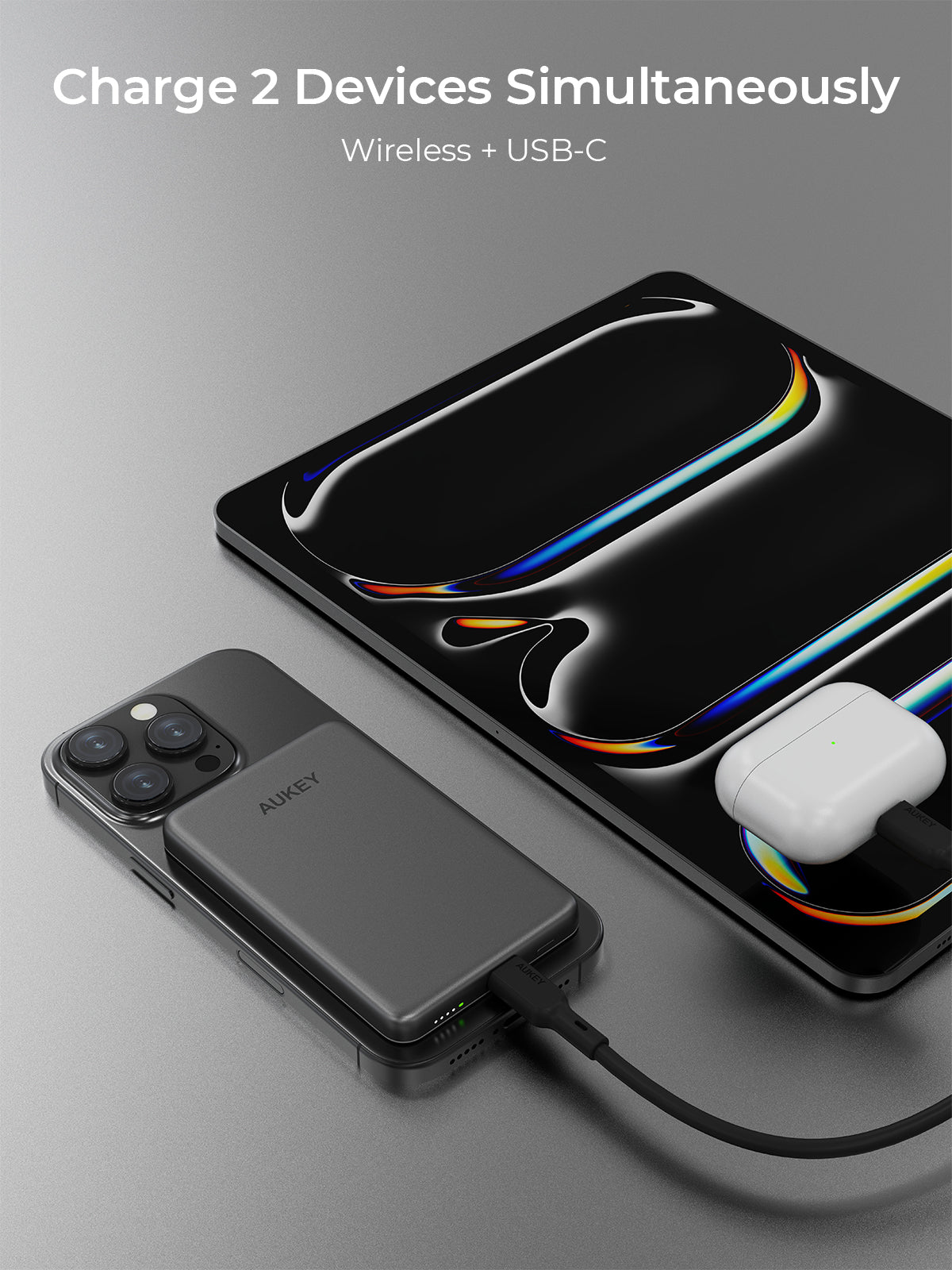 Aukey MagFusion Wireless Power Bank 5000mAh - Grey