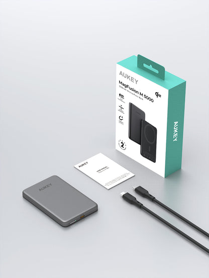 Aukey MagFusion Wireless Power Bank 5000mAh - Grey