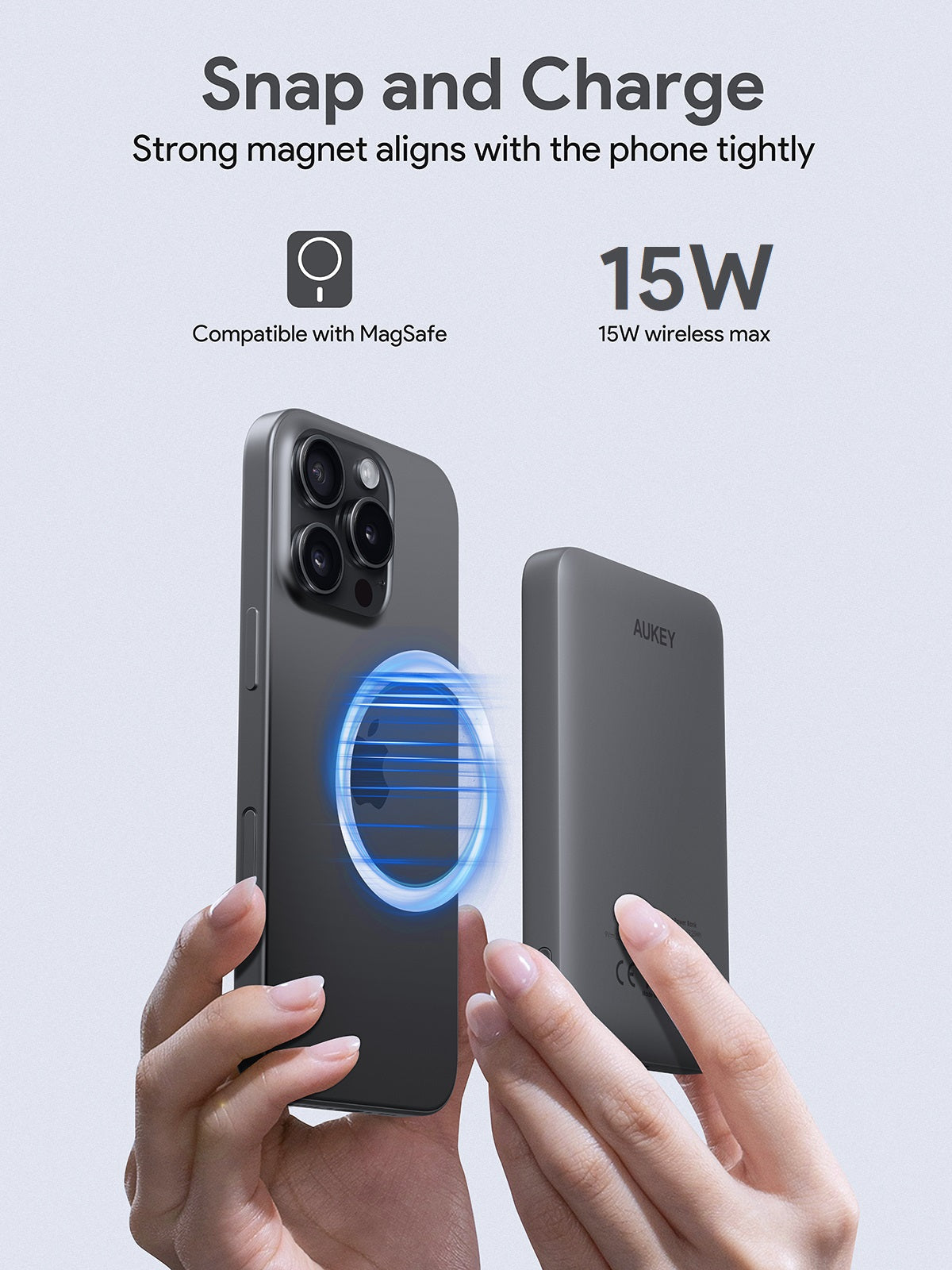 Aukey MagFusion Wireless Power Bank 5000mAh - Magnetic Charging