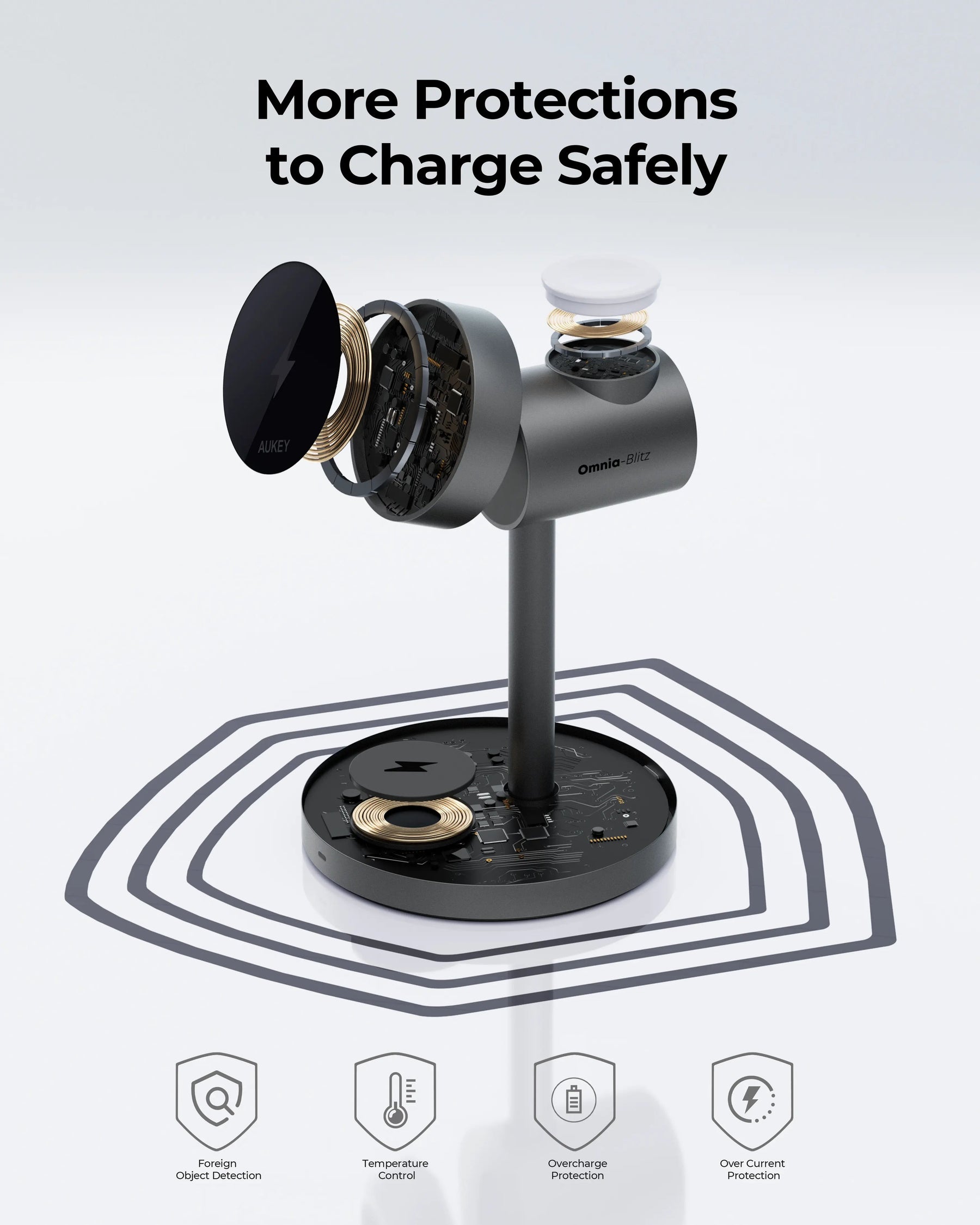 Aukey 3-in-1 Qi2 Magnetic Wireless Charging Station - Fast Charge - SuperSaverAU - view 3