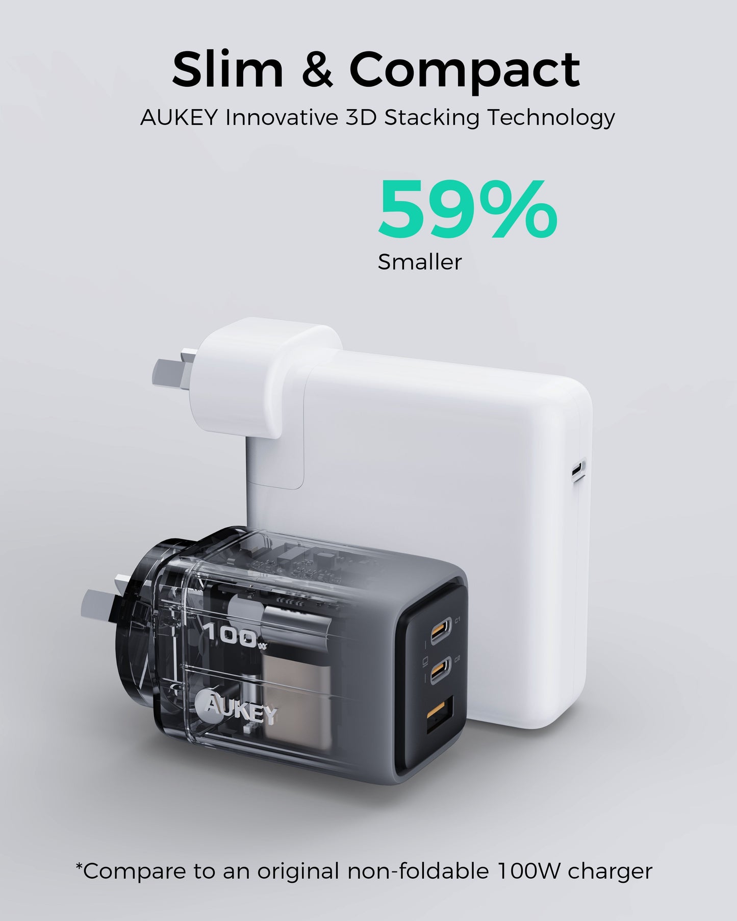 Aukey Comet 100W PD GaN USB-C Wall Charger with 1.8m Cable