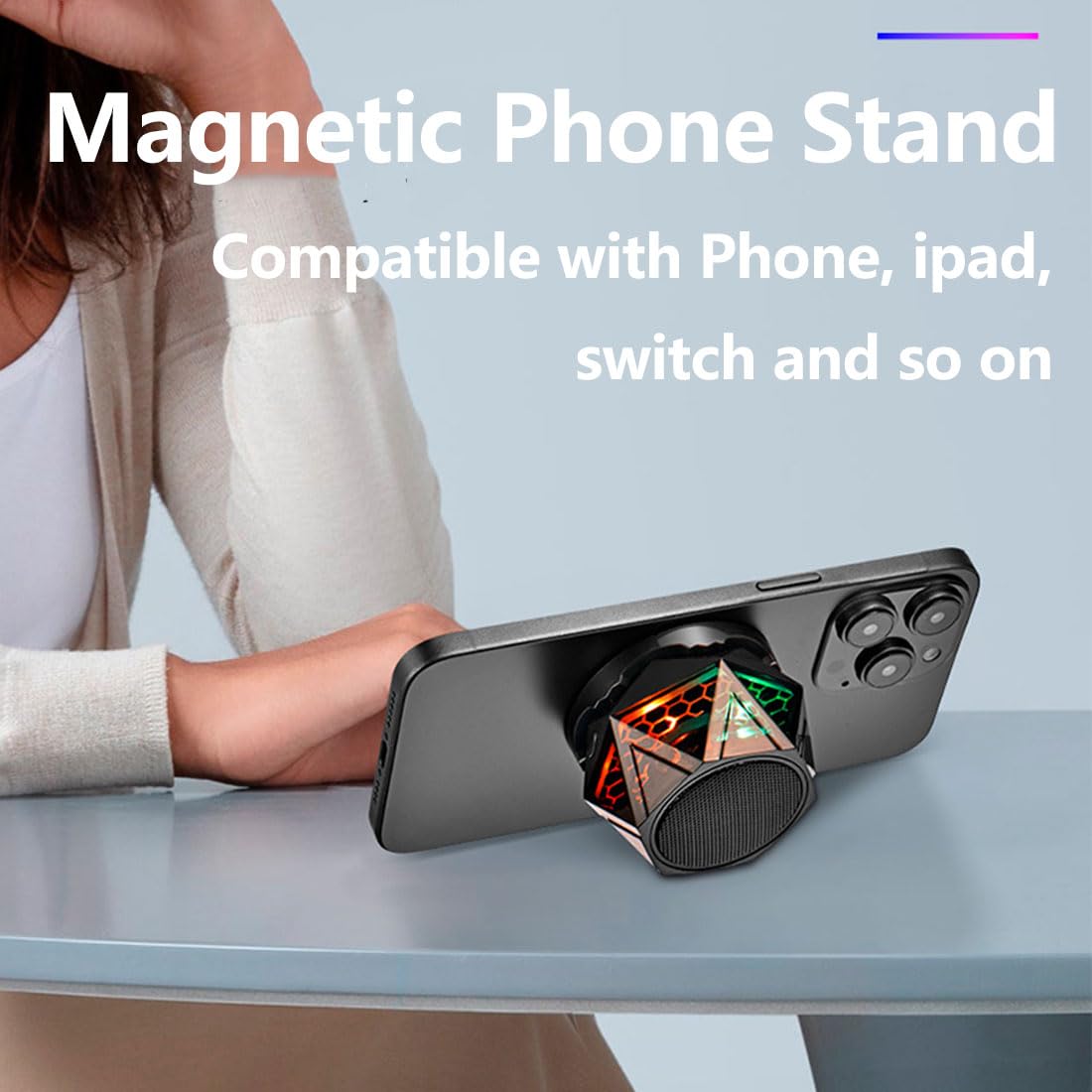 Premium Black Magnetic Bluetooth Speaker with RGB Light IPX7 Waterproof