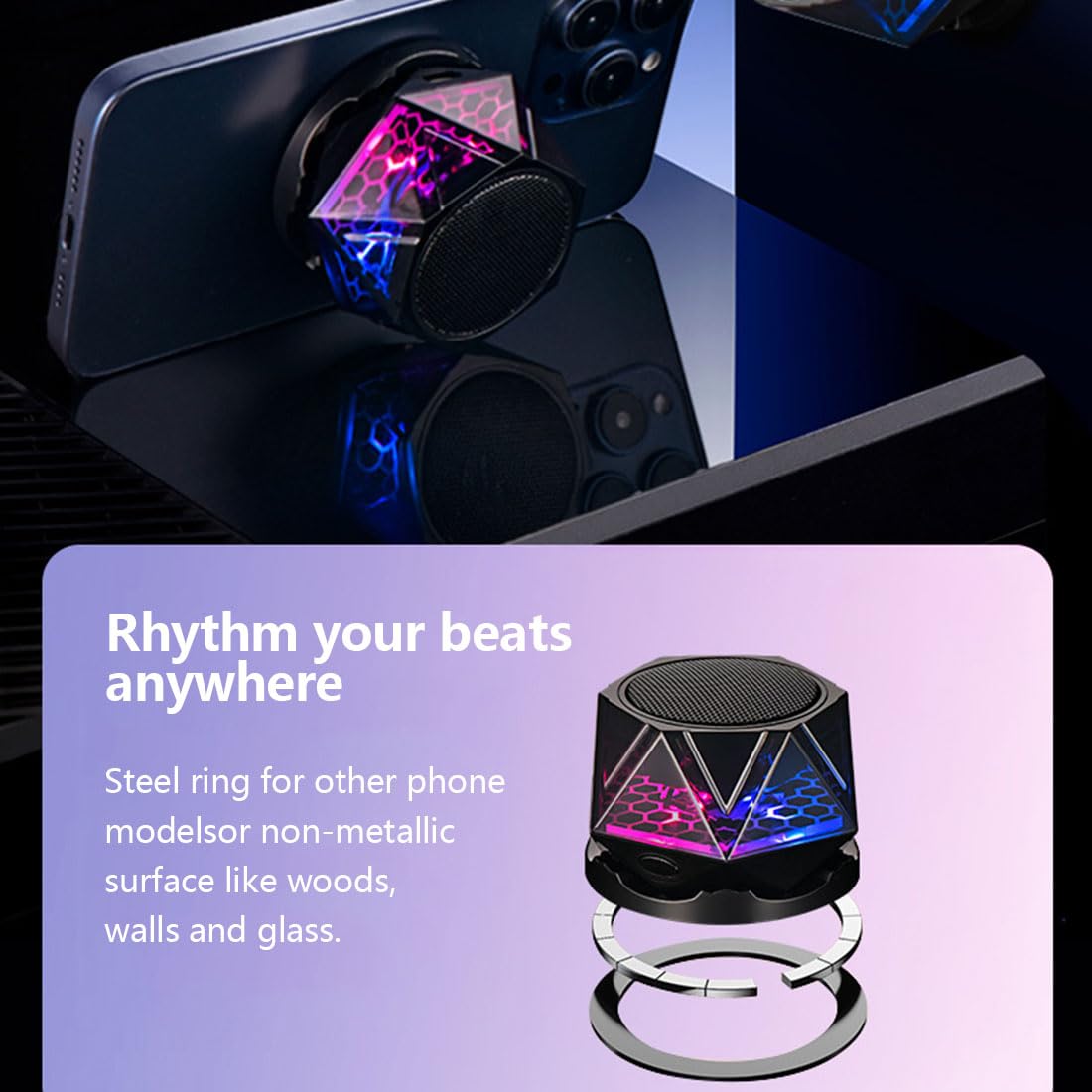 Premium Black Magnetic Bluetooth Speaker with RGB Light IPX7 Waterproof