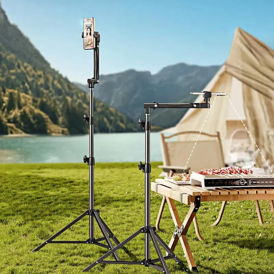 Premium Black Floor Standing Phone Tripod with Swan Neck Arm and Remote