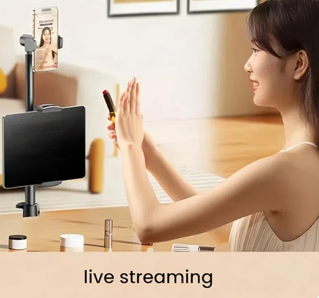Premium Black Floor Standing Phone Tripod with Swan Neck Arm and Remote