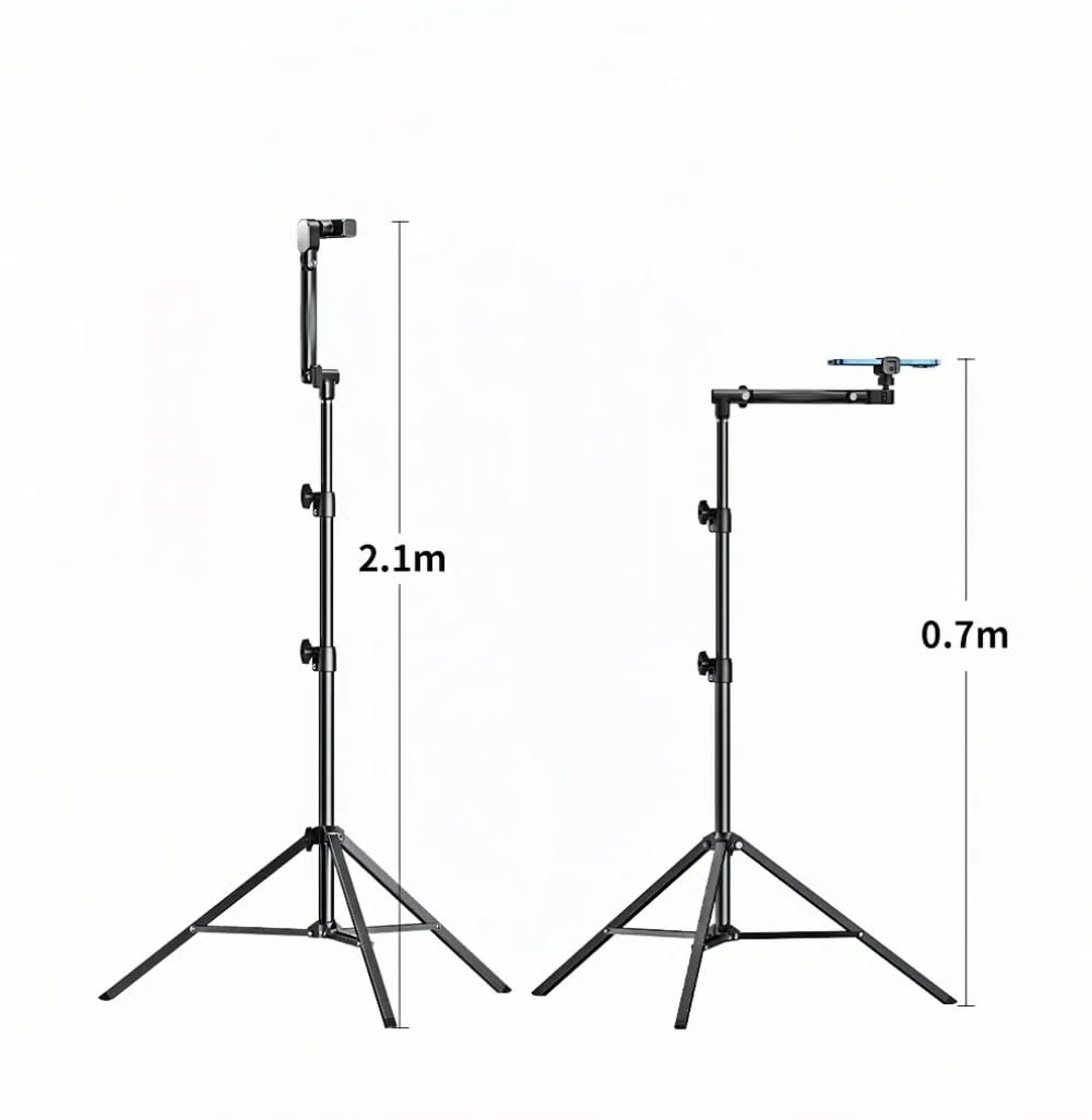 Premium Black Floor Standing Phone Tripod with Swan Neck Arm and Remote