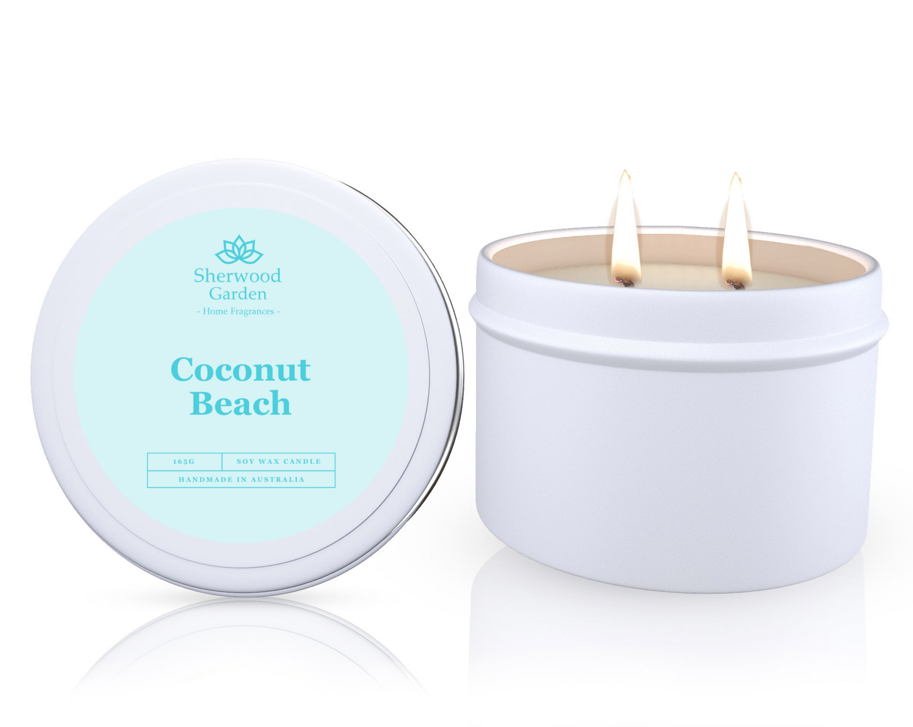 Coconut Beach Soy Candle Tin 165g - Coconut Milk & Peach, 25hrs+ Burn Time - SuperSaverAU - view 1