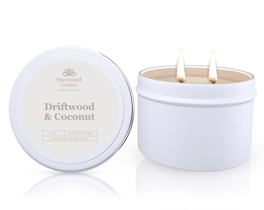 Driftwood & Coconut Soy Candle Tin 165g - Handmade, 25hrs+ Burn Time - SuperSaverAU - view 1