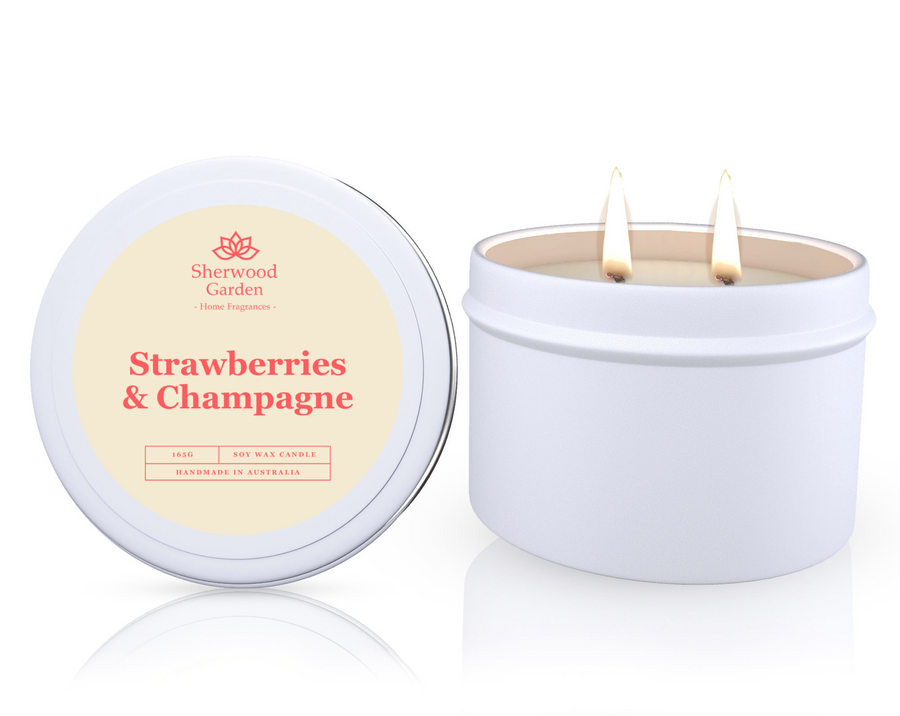 Strawberries & Champagne Soy Candle Tin 165g - Handmade, 25+ hrs Burn Time - SuperSaverAU - view 1