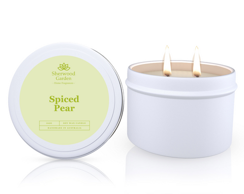 Spiced Pear Soy Candle Tin 165g - Handmade, Natural Soy Wax, 25hrs+ Burn Time - SuperSaverAU - view 1