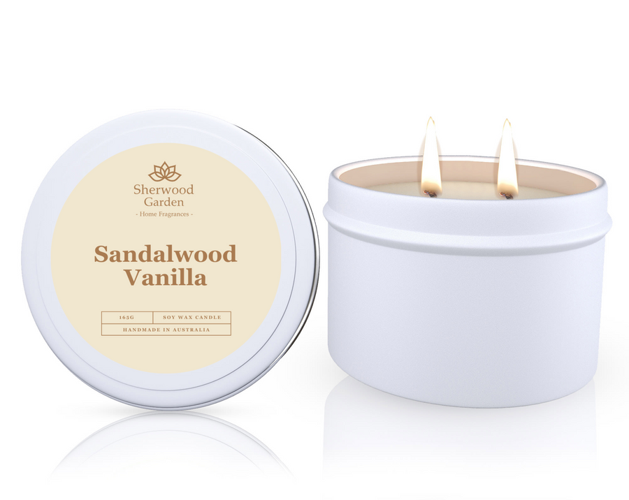 Sandalwood Vanilla Soy Candle Tin 165g - Handmade, 25hrs+ Burn Time - SuperSaverAU - view 1