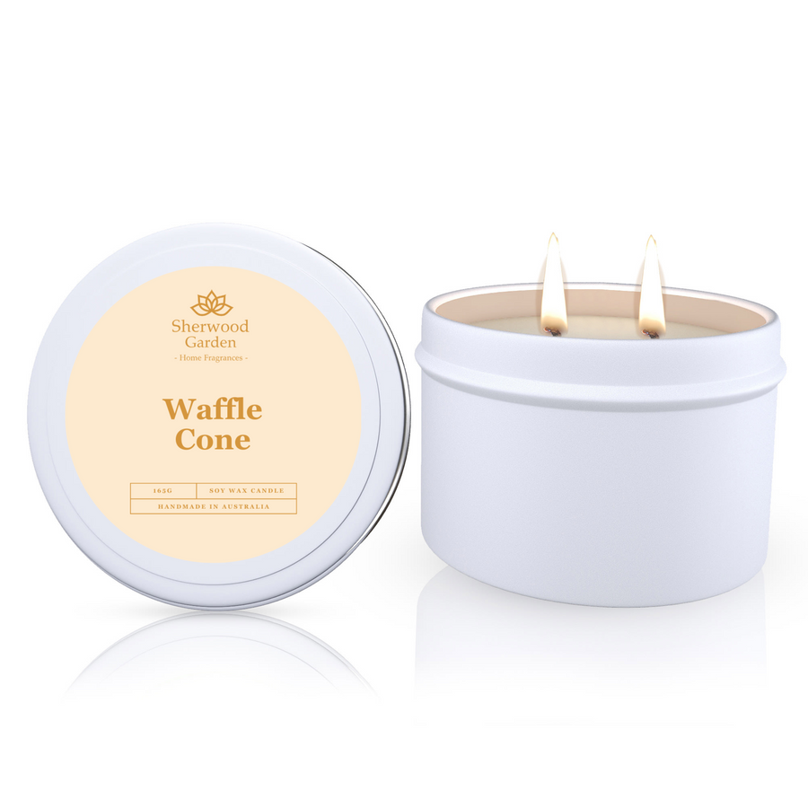 Waffle Cone Soy Candle Tin 165g - Handmade, 25hrs+ Burn Time, Natural Wax - SuperSaverAU - view 1