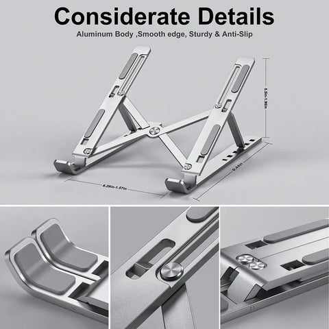 NNEOBA Portable Aluminum Laptop Stand - Adjustable Height, Lightweight, Silver - SuperSaverAU - view 2