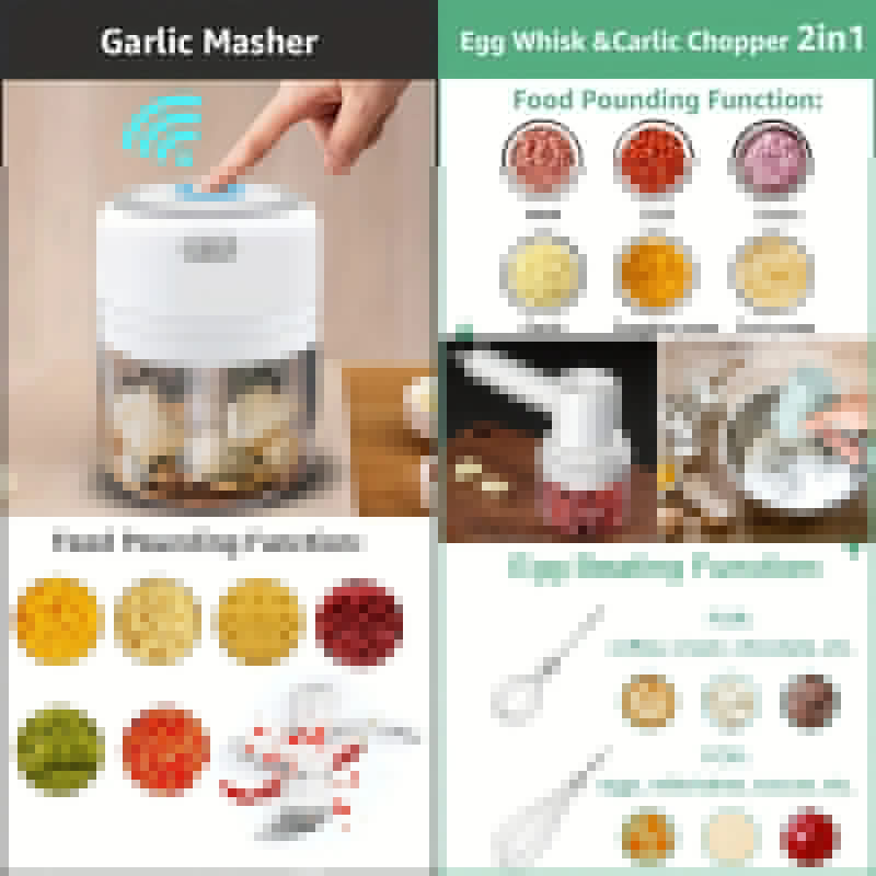 NNEOBA Electric Kitchen Food Chopper, 30W, USB Rechargeable, Waterproof, Child Lock - SuperSaverAU - view 2