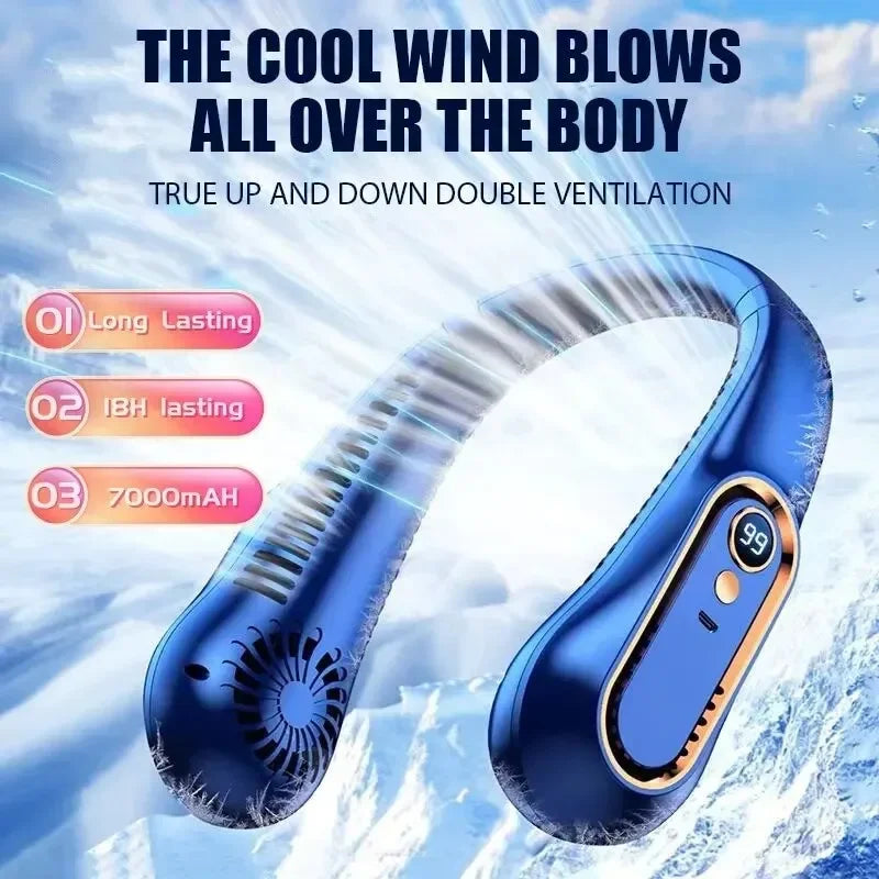 NNEOBA Neck Bladeless Fan Mini Portable - 2000 mAh, 5 Speeds, USB Charging, Hands-Free - SuperSaverAU - view 2