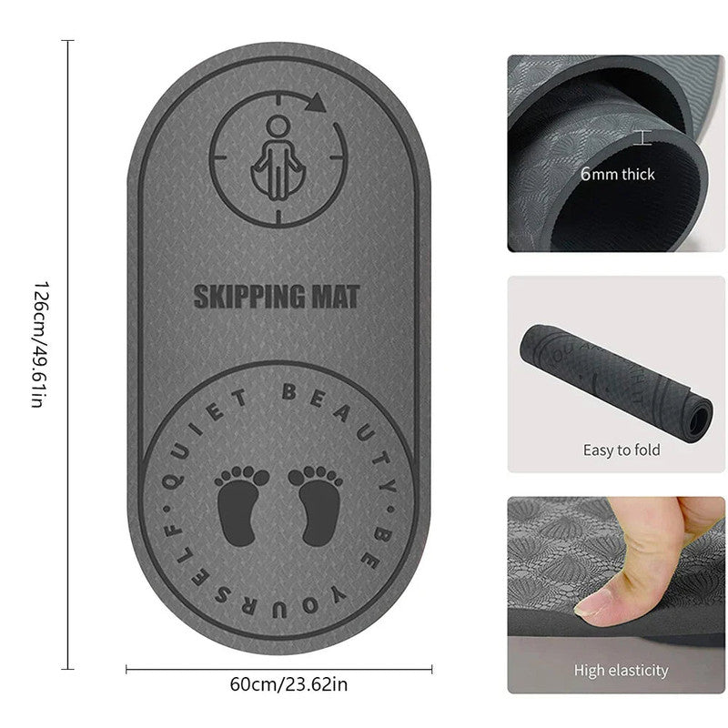 Premium Grey Anti-Noise Jump Rope Mat with Non-Slip TPE - 126 x 60cm