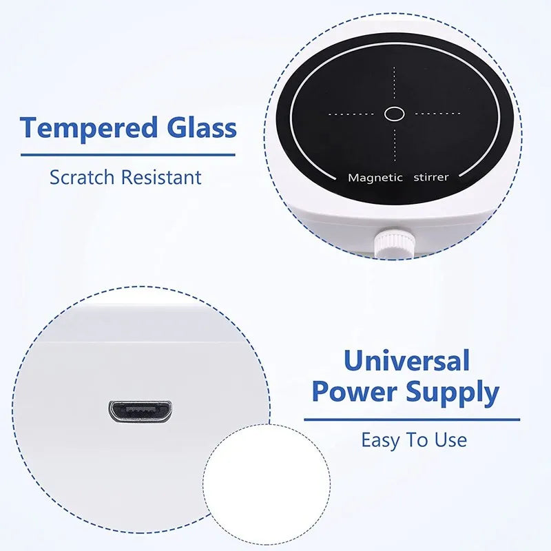 Premium White Mini Magnetic Stirrer 4000RPM Portable Mixer 2L Capacity