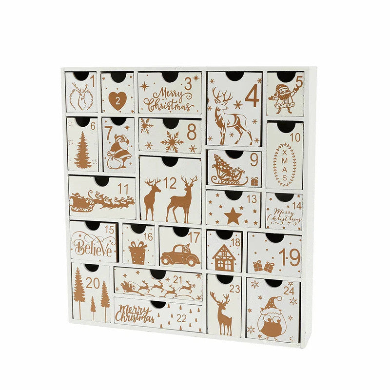 Christmas Wooden Advent Calendar with 24 Drawers Holiday Countdown Decor